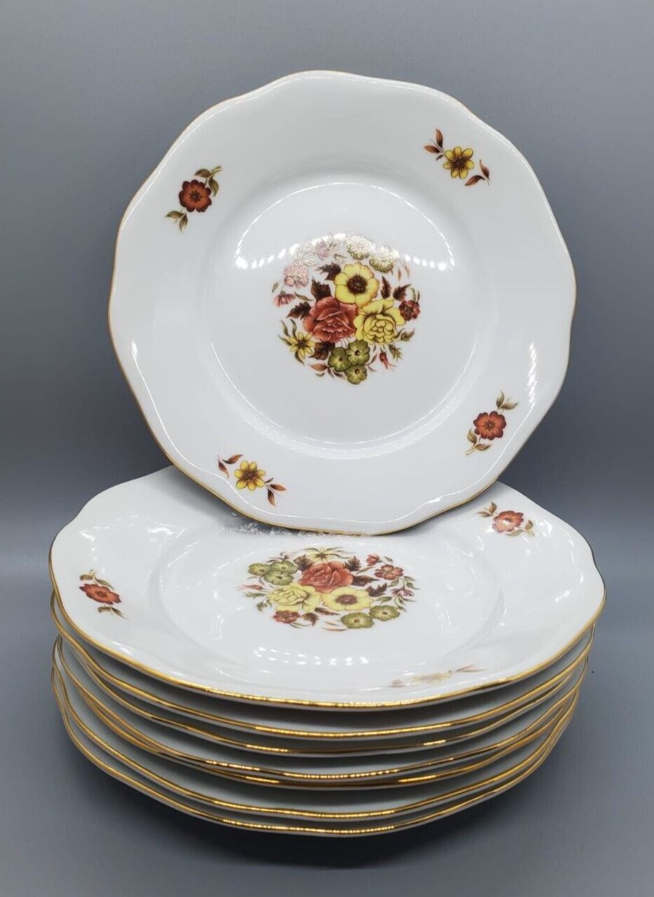 8 Autumn Flowers Bread & ButterPlates by Orion - Czechoslovakia
