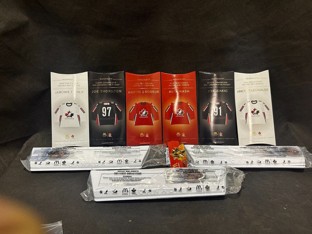 McDonalds 2006 Team Canada Hockey Mini Jerseys and display stands Set of 6