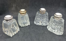 Load image into Gallery viewer, Crystal Glass Salt &amp; Pepper Shakers STERLING TOPS 2 pairs Lot #04
