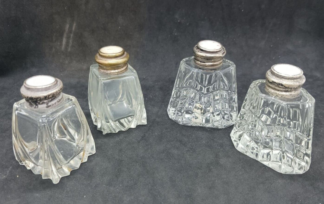 Crystal Glass Salt & Pepper Shakers STERLING TOPS 2 pairs Lot #04