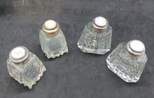 Load image into Gallery viewer, Crystal Glass Salt &amp; Pepper Shakers STERLING TOPS 2 pairs Lot #04
