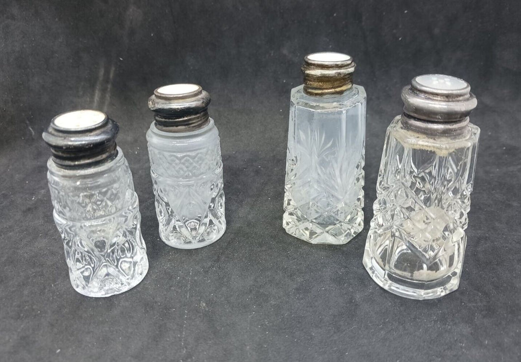 Crystal Glass Salt & Pepper Shakers STERLING TOPS 2 pairs Lot #10