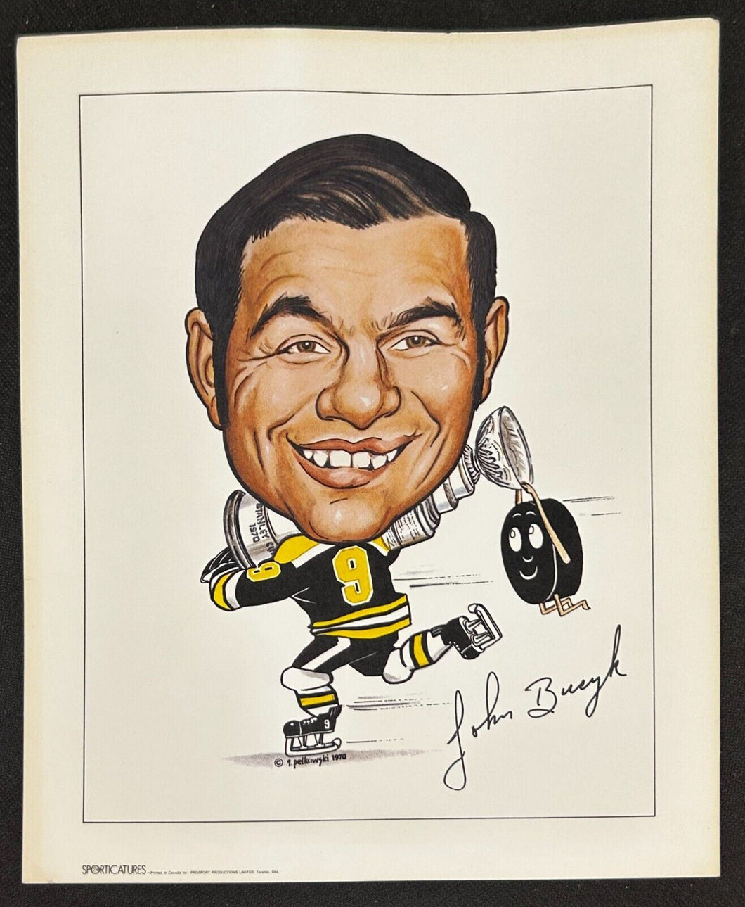 1970 Sporticatures by Pelkowski of Johnny Bucyk with Signature, EX
