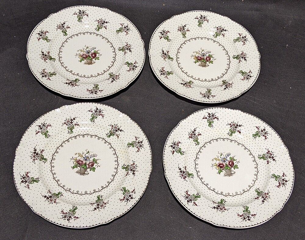 4 Minton Dinner Plates - Byron, Wine Flowers - Made in England - 10.5