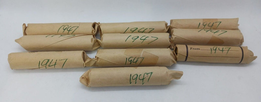 1947 Canadian Pennies (50 coins per roll) 10 Rolls