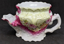 Load image into Gallery viewer, Victorian Porcelain Shaving Scuttle Mug - Green &amp; Pink With Rose Detail
