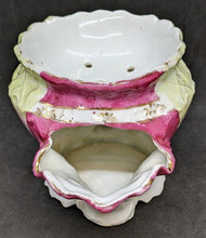 Load image into Gallery viewer, Victorian Porcelain Shaving Scuttle Mug - Green &amp; Pink With Rose Detail
