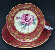 Load image into Gallery viewer, Double Warrant PARAGON Red, Gold &amp; Large Cabbage Rose Teacup &amp; Saucer J6905/2
