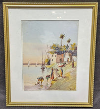 Load image into Gallery viewer, Framed &amp; Signed Watercolour - Sunset Seaside, Beach Side Scene

