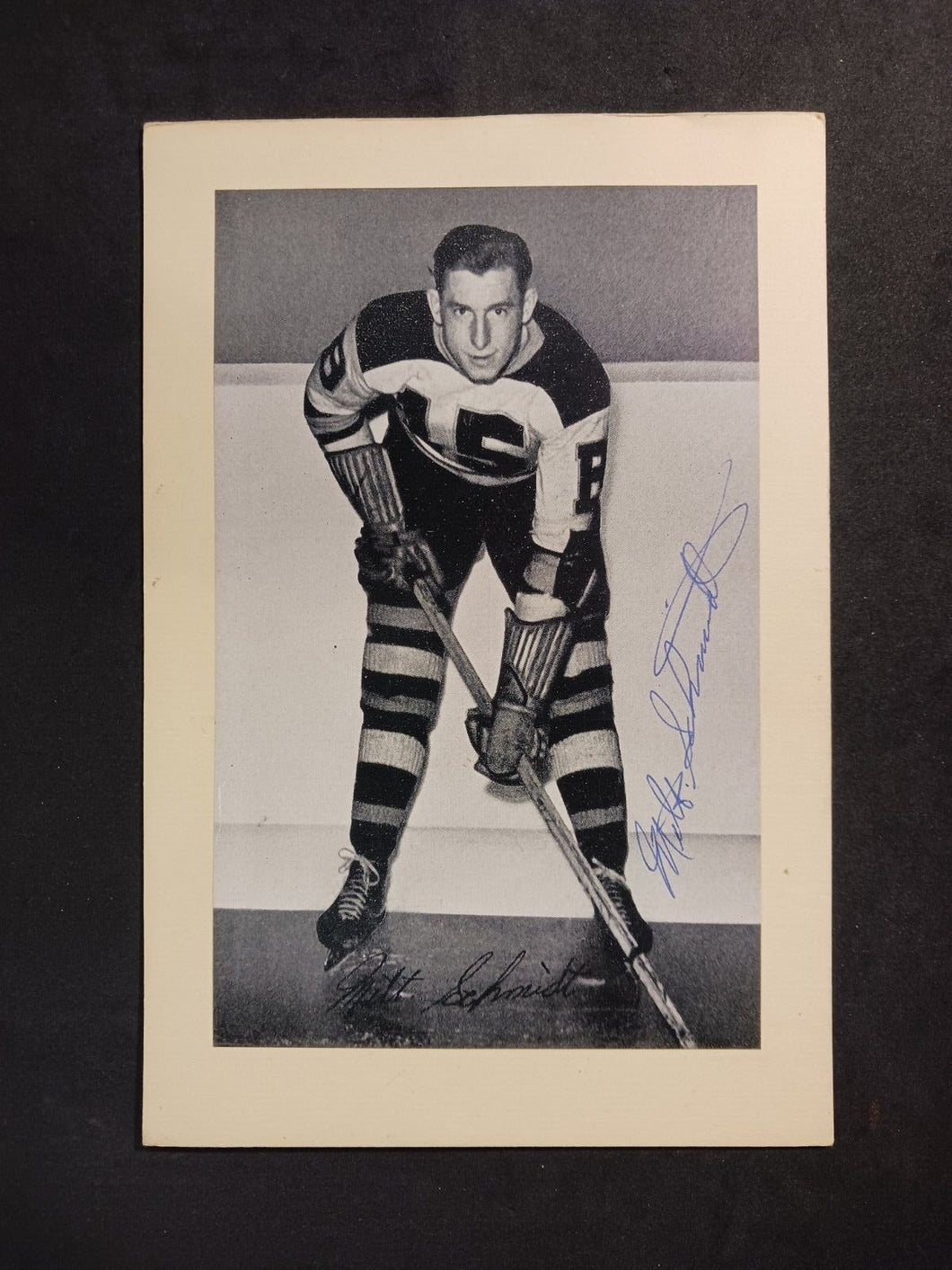 Milt Schmidt Beehive Singed in Ink Photo Boston Bruins