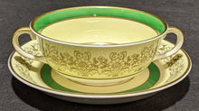 Load image into Gallery viewer, Vintage Johnson Bros Pareek Yellow &amp; Green Cream Soup Bowl &amp; Saucer Set
