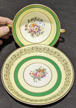 Load image into Gallery viewer, Vintage Johnson Bros Pareek Yellow &amp; Green Cream Soup Bowl &amp; Saucer Set
