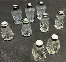 Load image into Gallery viewer, Sterling Silver and Cut Crystal lot of 9 pieces of Salt and Pepper shakers
