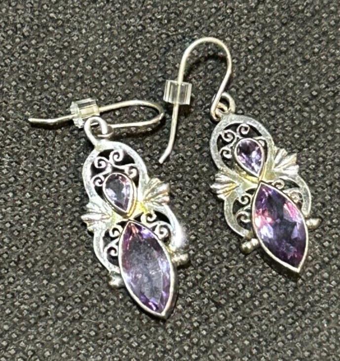 Amethyst Dangly Sterling Silver Earrings made in Nepal