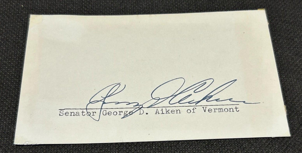 Autograph cutout of George D. Aiken Senator of Vermont, EX