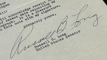 Load image into Gallery viewer, February 7th 1949, SIGNED letter by Russell B. Long Senator of Louisiana, EX
