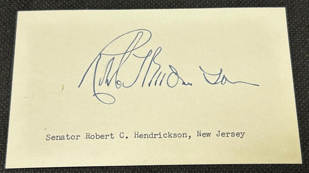 Signed Autograph Card of Robert C. Hendrickson Senator of New Jersey, EX