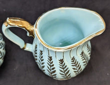 Load image into Gallery viewer, Vintage SADLER Teal With Gold Sheaf Detail Creamer &amp; Open Sugar Bowl

