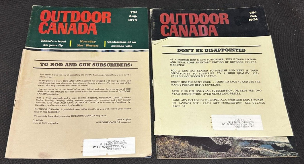 August and October 1974 Outdoor Canada Magazine