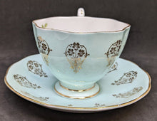 Load image into Gallery viewer, Vintage Queen Anne Bone China Tea Cup &amp; Saucer - Teal Blue &amp; Gold Detail
