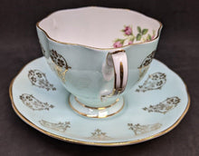 Load image into Gallery viewer, Vintage Queen Anne Bone China Tea Cup &amp; Saucer - Teal Blue &amp; Gold Detail
