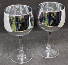 Load image into Gallery viewer, 2 Mirrored Bowl Glass Wine Glasses - Unsigned
