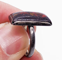 Load image into Gallery viewer, Silver Tone Rectangular Marbled Stone Ring - Reds, Browns, Black - Size 6
