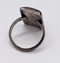 Load image into Gallery viewer, Silver Tone Rectangular Marbled Stone Ring - Reds, Browns, Black - Size 6
