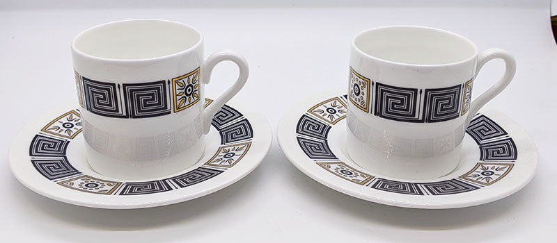Pair of Wedgwood Asia Black Pattern Demitasse Cup & Saucers