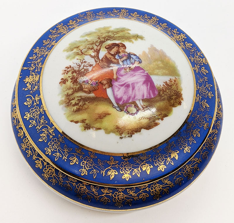 Meissner Limoges France Lidded Dish - Fragonard Signed Top