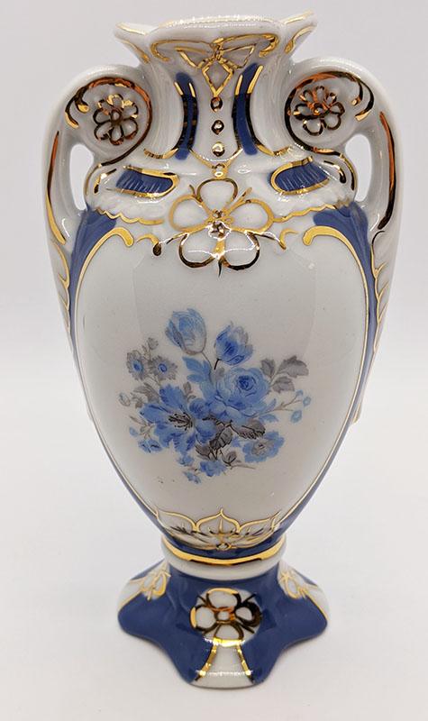 Royal Dux Bohemia Small Vase - Made In Czechoslovakia - Blue & Gold