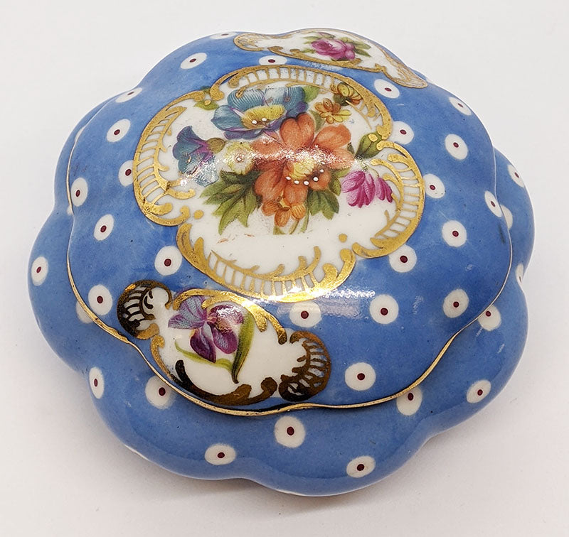 Vintage Austrian China Powder / Vanity Box - Beehive Mark - Powder Blue
