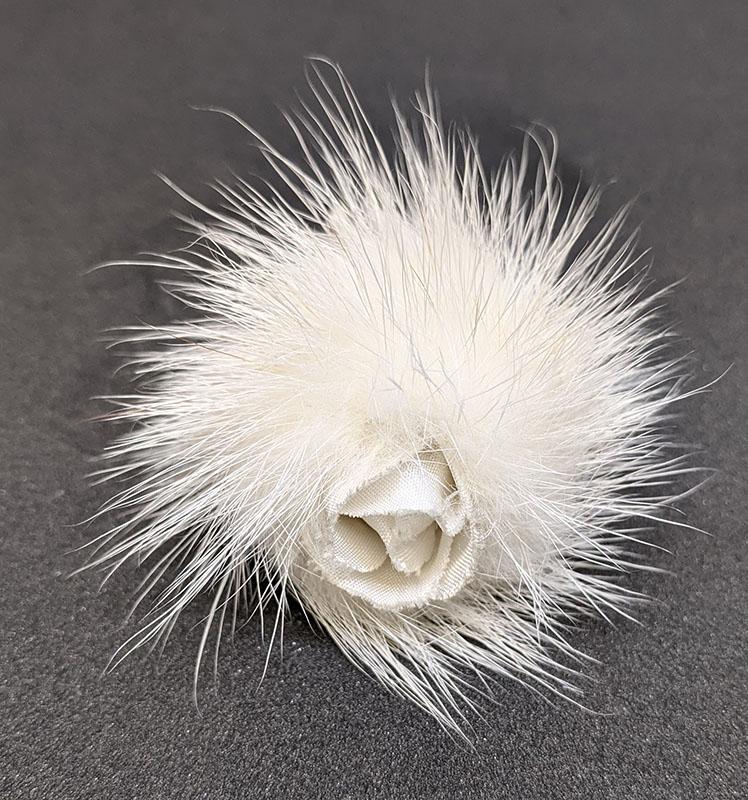 Vintage White Mink Rose Pin / Brooch
