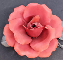 Load image into Gallery viewer, Bone China &amp; Bronzed Metal Ornamental Red Rose by Royal Worcester

