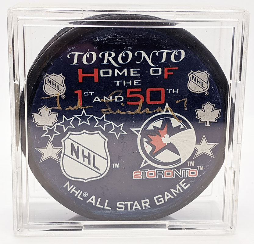 Ted Lindsay Signed - 1st & 50th NHL All Star Game in Toronto Hockey Puck