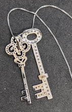 Load image into Gallery viewer, Sterling Silver - Double Key CZ Pendant Necklace - 17&quot;
