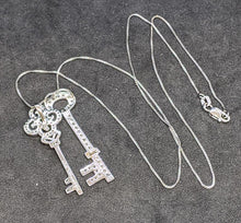Load image into Gallery viewer, Sterling Silver - Double Key CZ Pendant Necklace - 17&quot;
