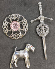 Load image into Gallery viewer, 3 Assorted Silver Tone Scottish Inspired Pins / Brooches
