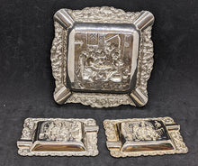 Load image into Gallery viewer, Silver Plated 3 Piece Ashtray Set
