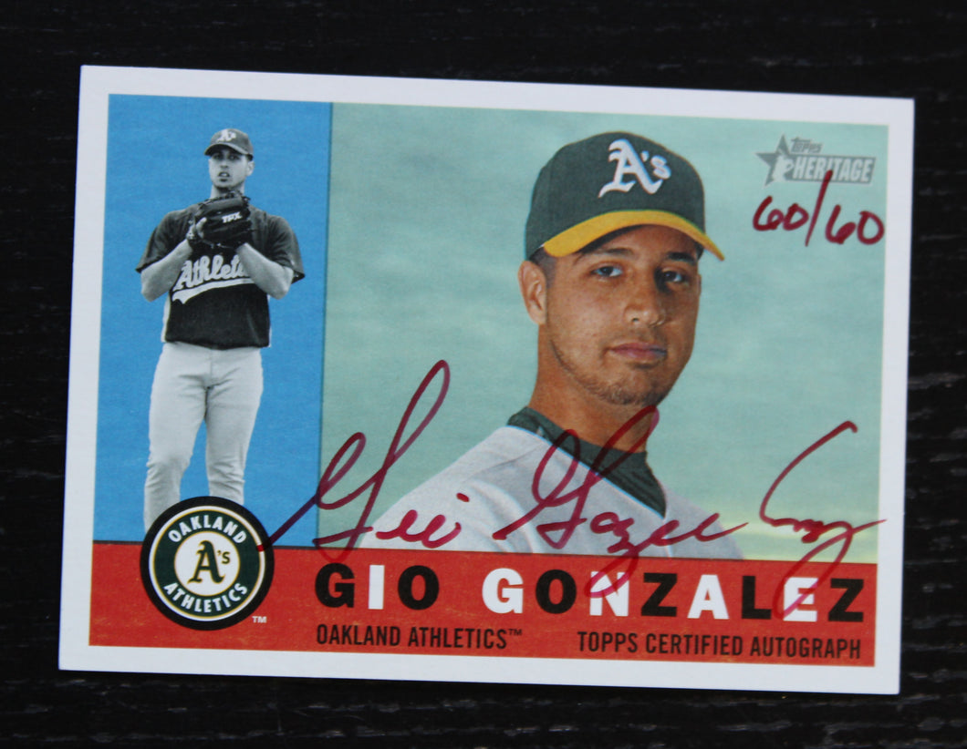 2009 Topps Heritage Real One Red Ink Gio Gonzalez Autograph 60/60