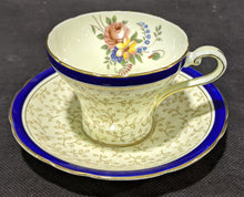 Load image into Gallery viewer, Aynsley Bone China Tea Cup &amp; Saucer -- Corset Shape - Cobalt Blue &amp; Twig
