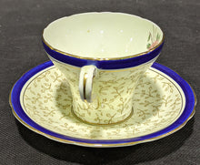 Load image into Gallery viewer, Aynsley Bone China Tea Cup &amp; Saucer -- Corset Shape - Cobalt Blue &amp; Twig

