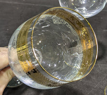 Load image into Gallery viewer, 4 Wide Gold Rimmed / Adorned Wine Glasses

