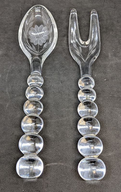 Vintage Hughes Glass Cornflower Salad Serving Set
