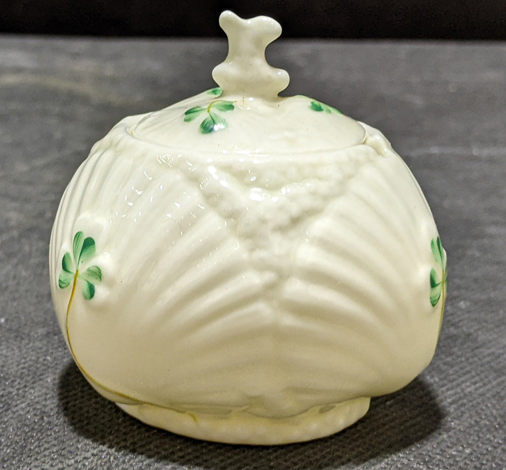 Belleek Green Mark Shamrock Porcelain Jam Pot