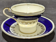 Load image into Gallery viewer, Aynsley Bone china Tea Cup and Saucer Cobalt Blue, Cream &amp; Gold
