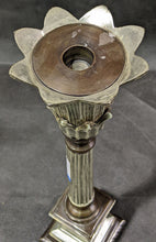 Load image into Gallery viewer, Silver &amp; Brown Tone Tall, Mantle / Altar Candle Stick Holder - 15.5&quot;
