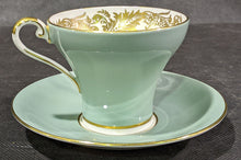 Load image into Gallery viewer, AYNSLEY Fine Bone China Corset Tea Cup &amp; Saucer - Green &amp; Gold
