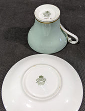 Load image into Gallery viewer, AYNSLEY Fine Bone China Corset Tea Cup &amp; Saucer - Green &amp; Gold
