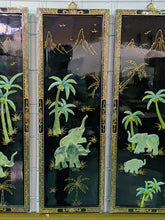 Load image into Gallery viewer, 4 Asian Inspired Black Lacquer &amp; Mother of Pearl Elephant Panels
